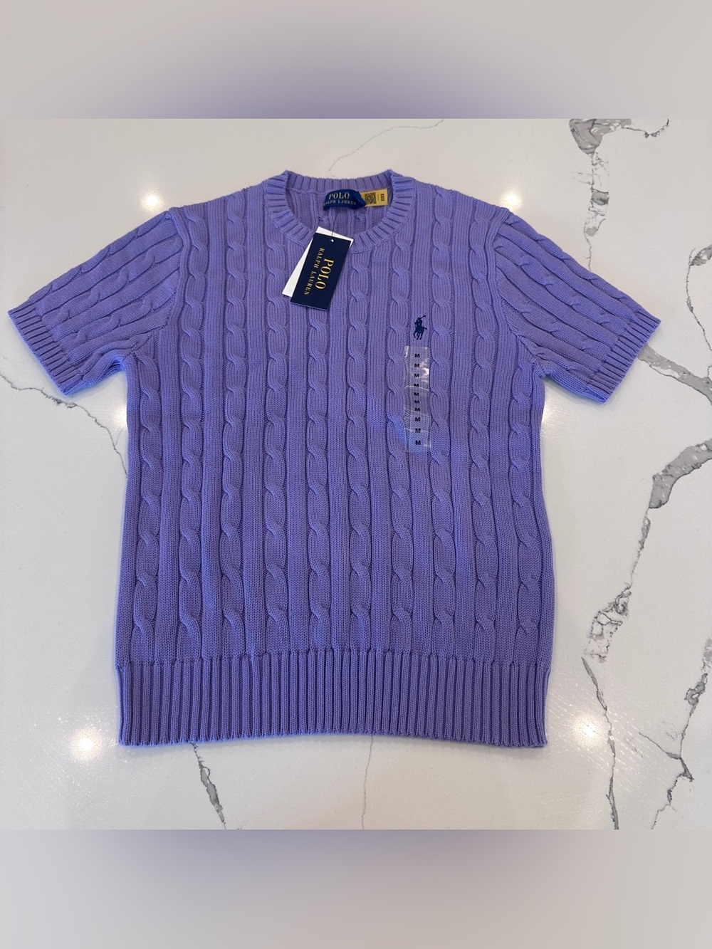 Polo Ralph Lauren Women’s Sweater Cable Knit Short Sleeve Logo Purple Sz M NWT
